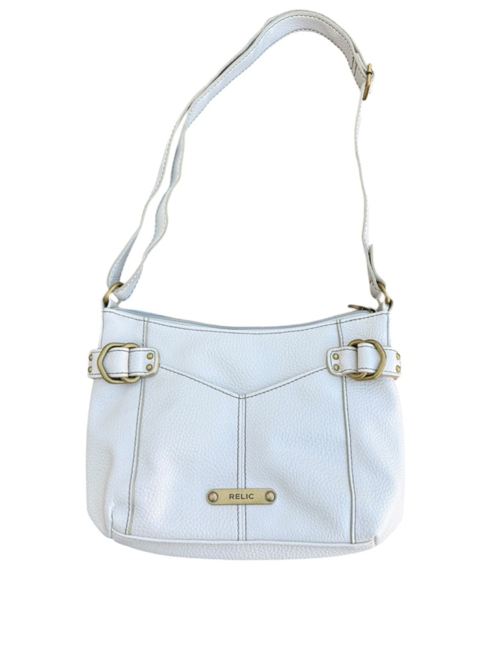 Relic Cream Pebbled Leather Crossbody Shoulder Bag with Gold Hardware